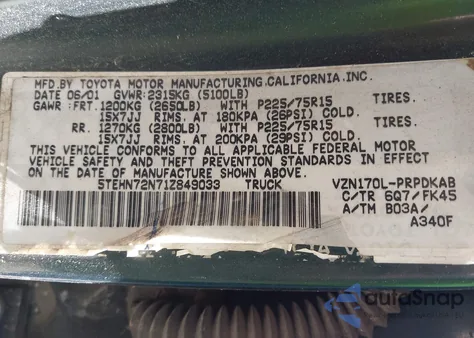 2001 Toyota Tacoma Base V6 from USA, damaged, VIN 5TEHN72N71Z849033